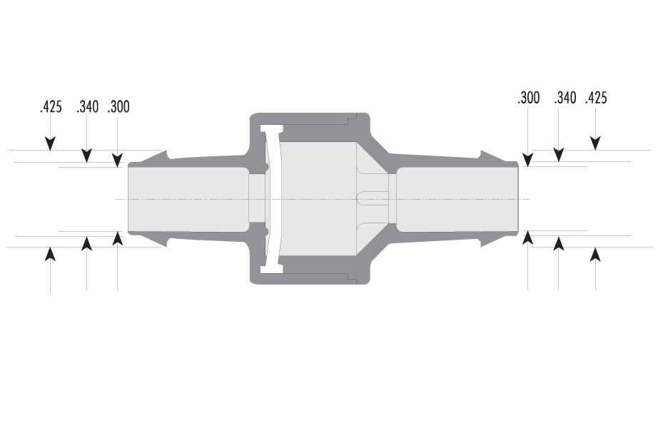 Barbed End Fitting R-725 Inner and Outer Dimensions